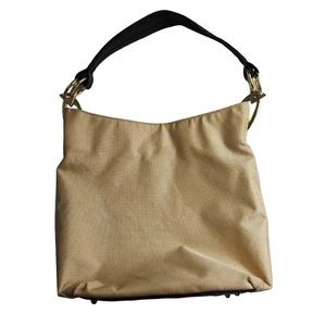 Braciano Womens Woven Fabric Shoulder Bag Large Gold Hardware Leather Strap